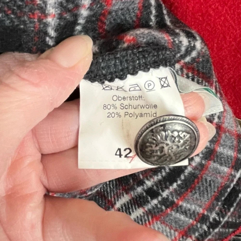 Sonnblick Landhausmoden Virgin Wool Reversible Plaid & Solid Red Jacket Sz. L??